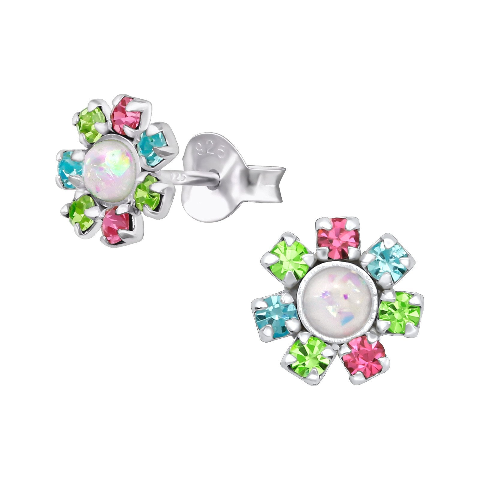 Flower Earring With Crystal And Opal
